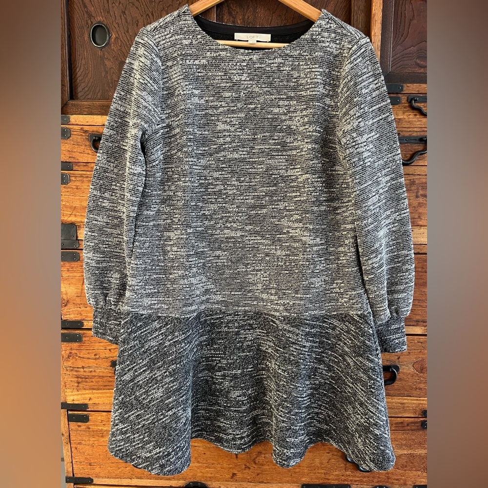 LOFT Tweed Knit Pullover Dropped Waist Dress Sz: M